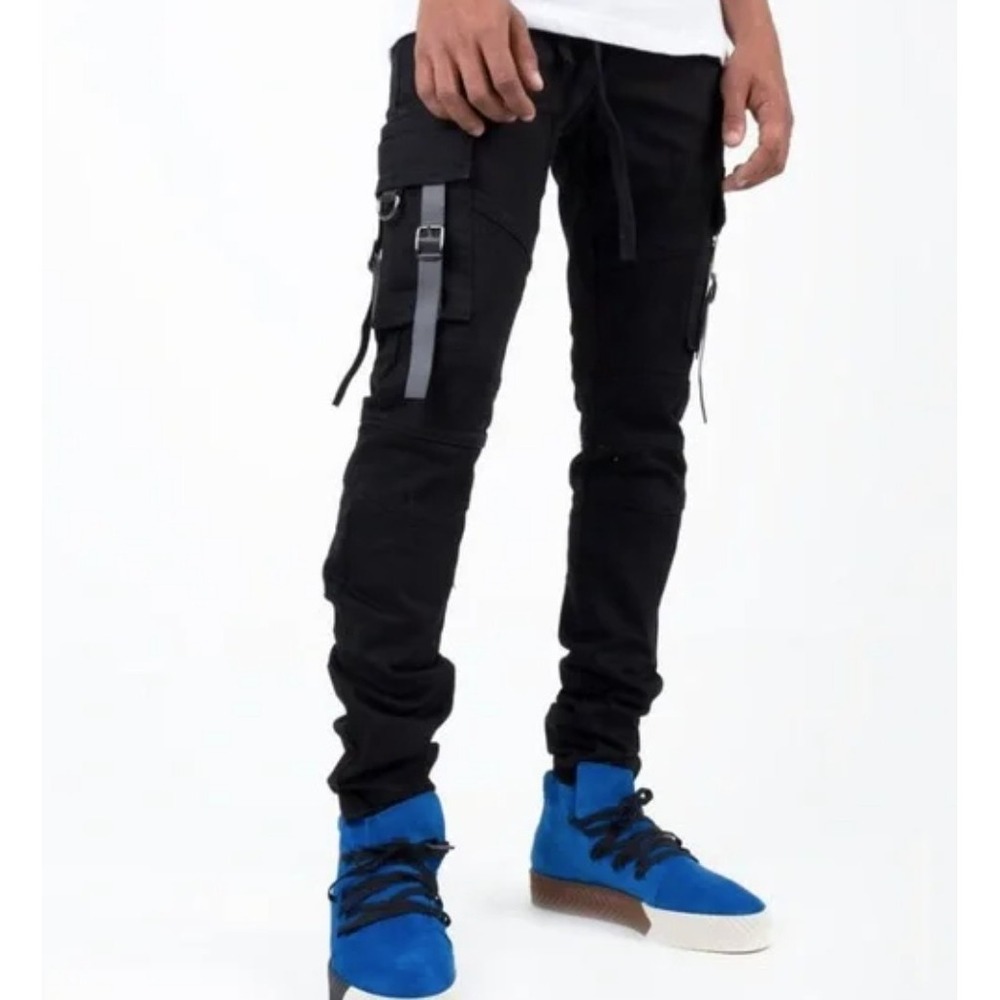 THRT VOIDE Black Cargo Pants Men's Size 42 Utility Skinny Fit Drawstring Grunge